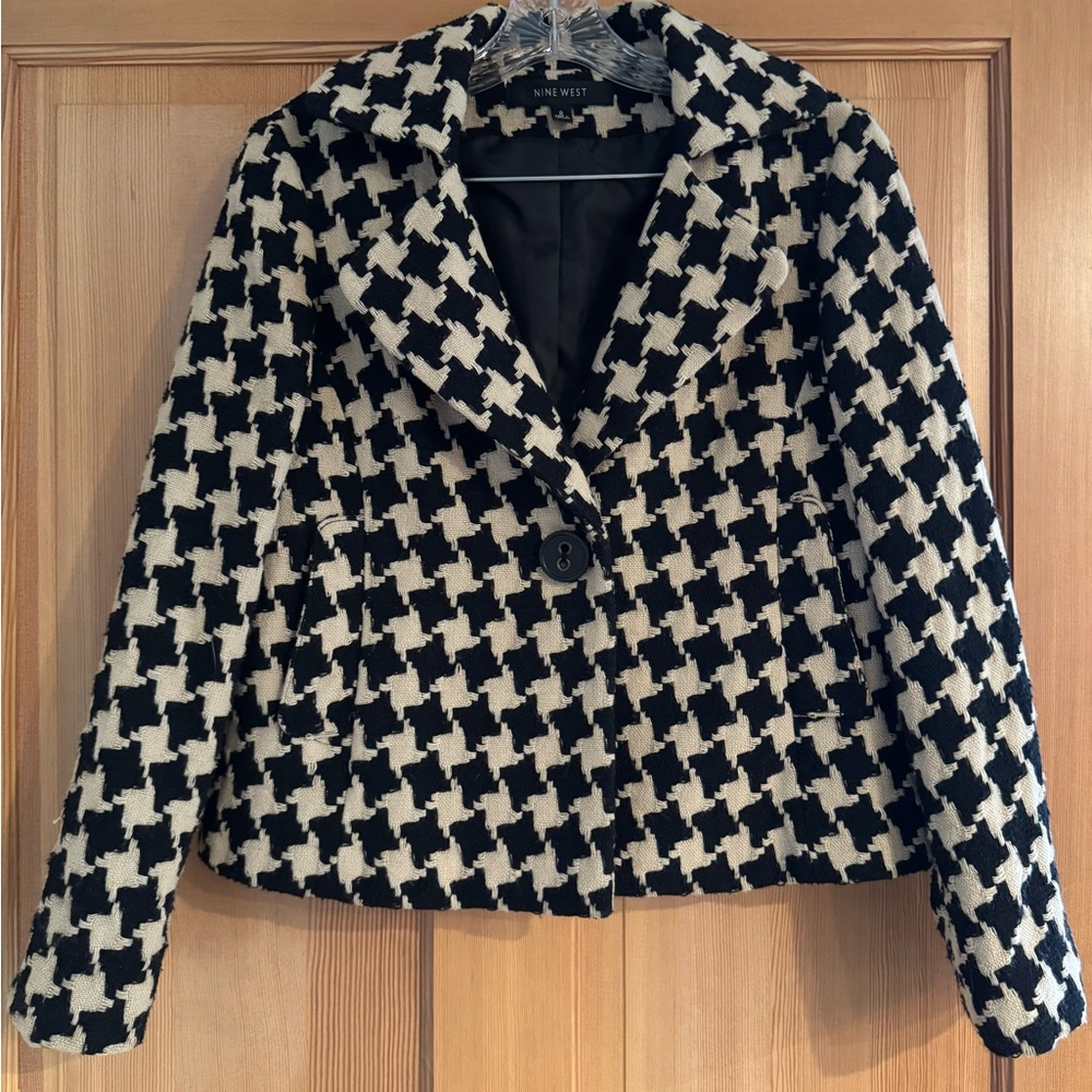 Nine West Women's Black and Cream Houndstooth Blazer